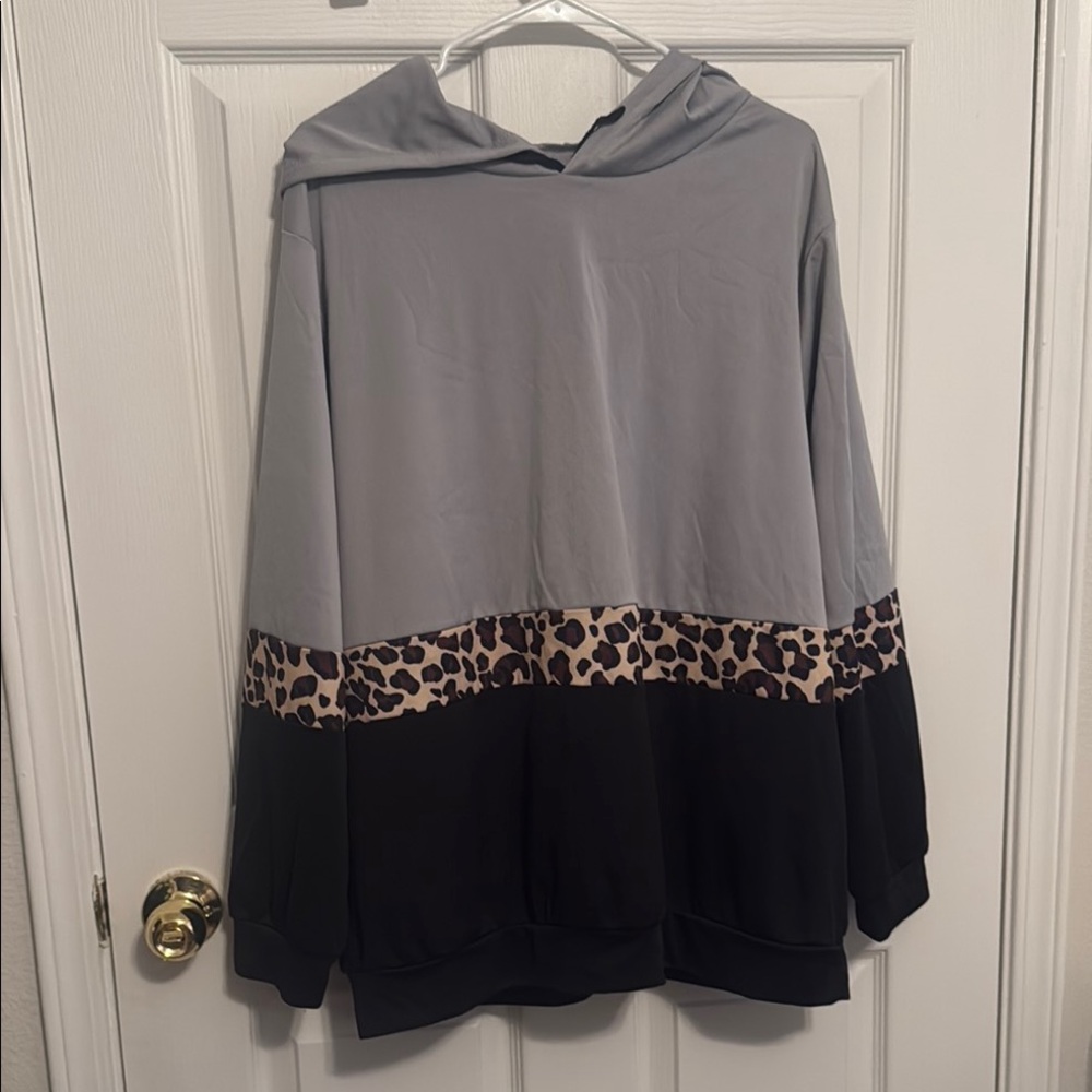 SHEIN Gray and Black Leopard Print Hoodie